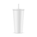 Tall disposable soda cup mockup with straw